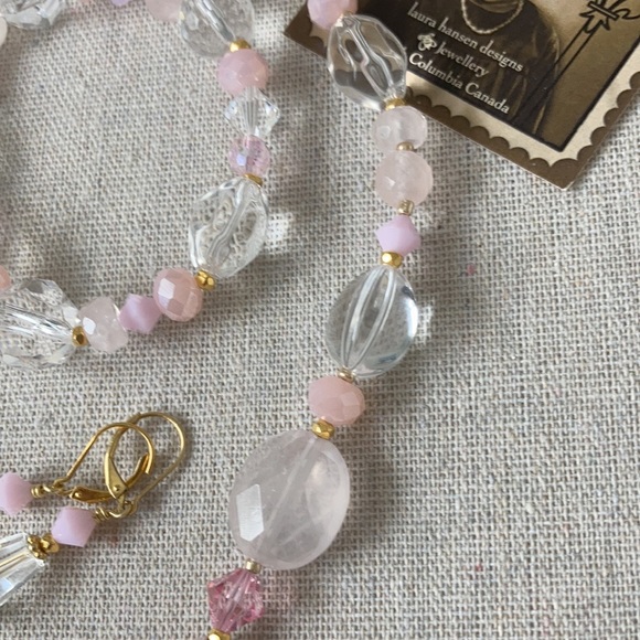 New Handmade Crystal Quartz Pink Peruvian Opal Swarovski Necklace - Picture 5 of 9